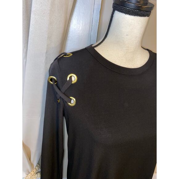 Michael Kors size Medium EUC Black Back Zip Dress With Gold Ring Detail - Picture 4 of 9